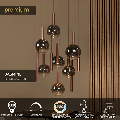 Lucide JASMINE - Pendelleuchten - Ø 75 cm - LED Dim. - CCT - 12x4,5W 2200K/3300K - Geeignet für Lufträume und hohe Decken - Kupfer | Premium - USP